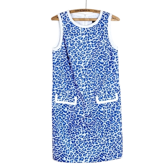 NWT BROOKS BROTHERS Multi Blue Seersucker Leopard Print Sleeveless Shift Dress 4 - Picture 8 of 8